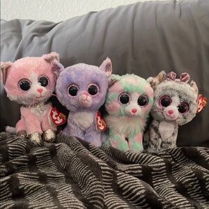 Ty Beanie Babies Fiona, Opal, Kiki, and Cassidy Set of Four Cats